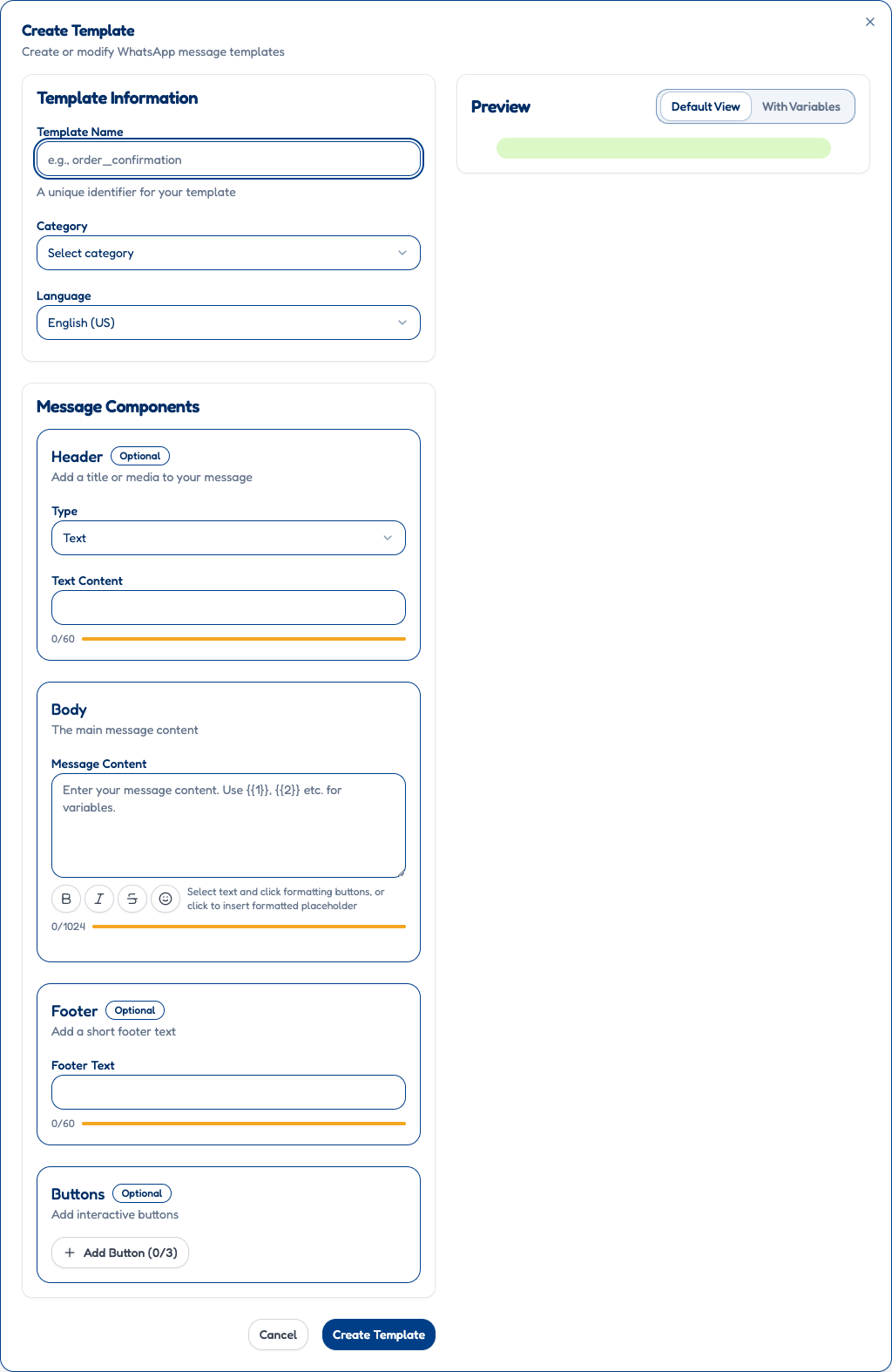 Template Creation Dialog